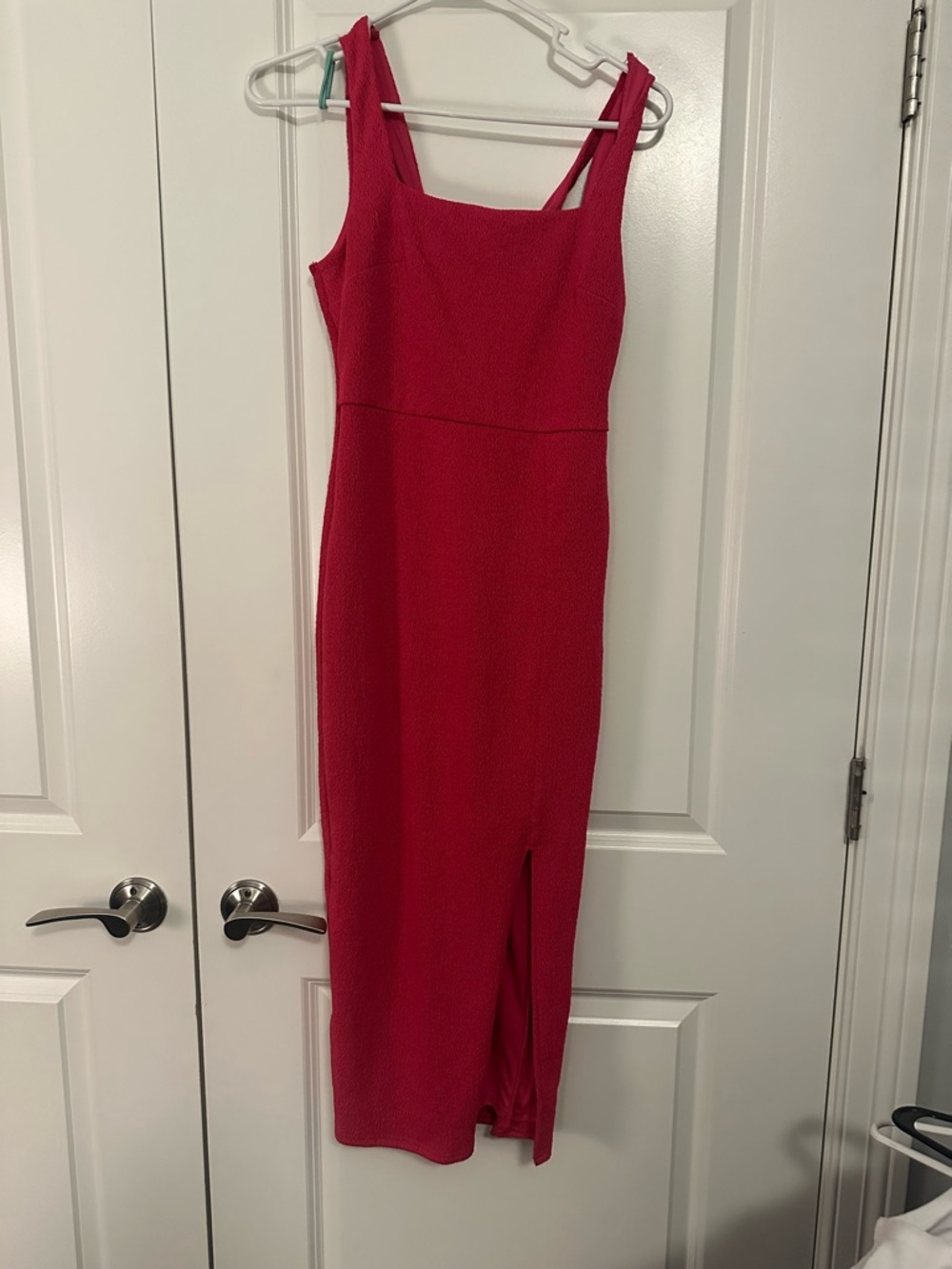 Sleeveless Red Maxi Dress with Square Neck and Side Slit